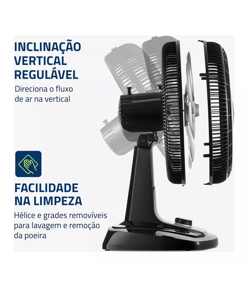 Ventilador 40cm Super Turbo 8 Pás, Mondial, Preto/Prata - VTX-40-8P