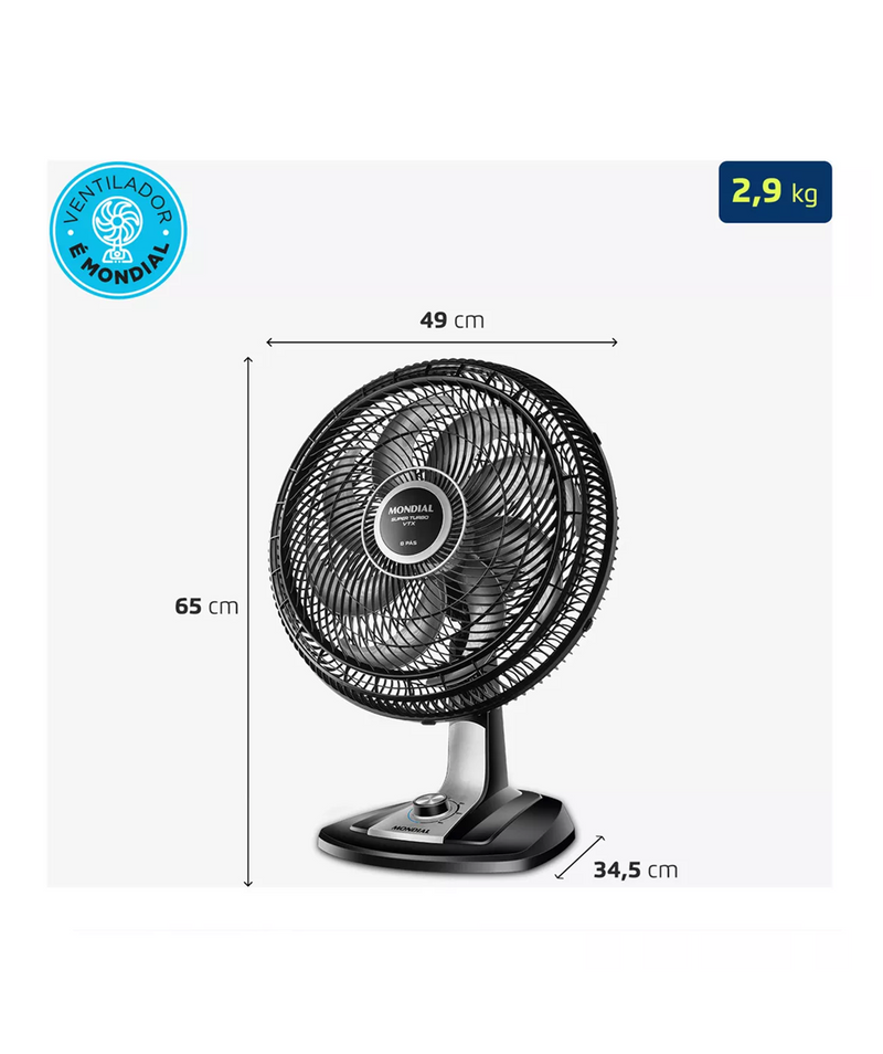 Ventilador 40cm Super Turbo 8 Pás, Mondial, Preto/Prata - VTX-40-8P